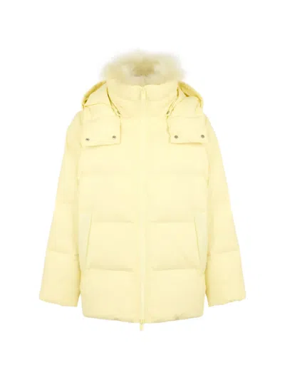 Yves Salomon A-line Shearling-trim Coat In Yellow