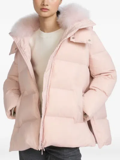 Yves Salomon A-line Shearling-trim Jacket In Pink