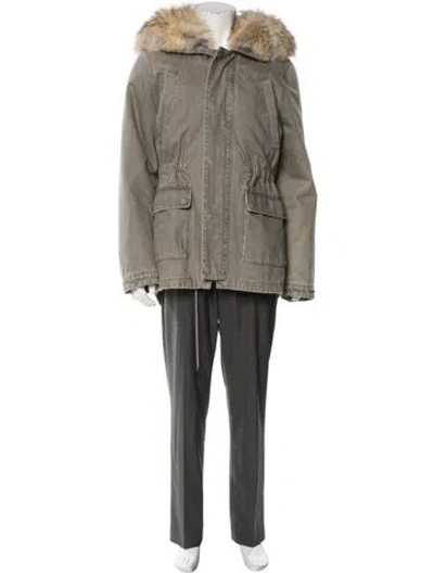 Pre-owned Yves Salomon Animal Print Parka In Gray