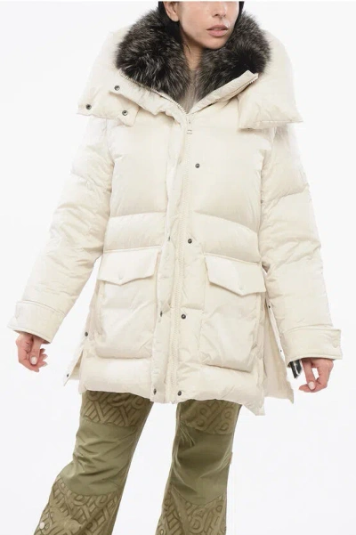 Yves Salomon Army Quilted Down Jacket With Fur In White