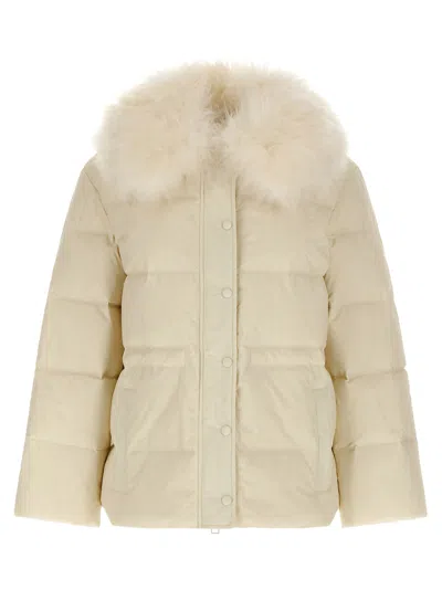 Yves Salomon Lamb-fur-collar Quilted Jacket In Nude