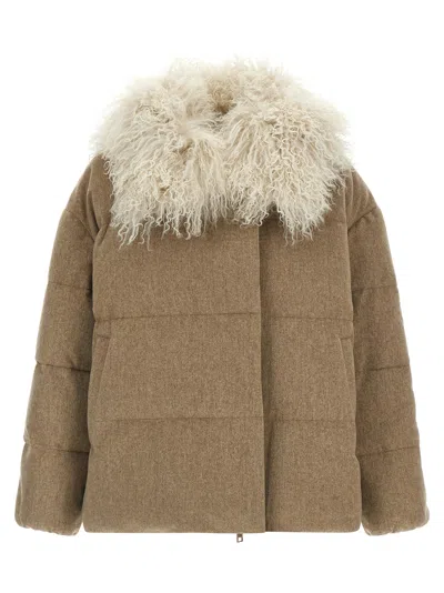 Yves Salomon Removable Insert Down Jacket In Animal Print
