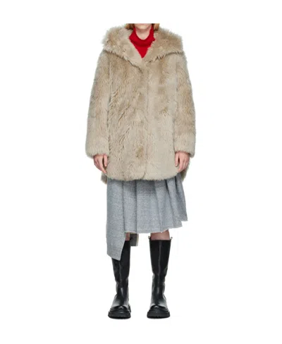 Yves Salomon Artificial Fur Coat In Nude