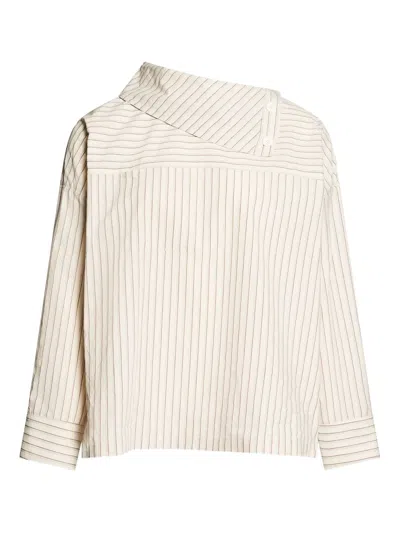 Yves Salomon Asymmetric-neck Poplin Blouse In Neutral