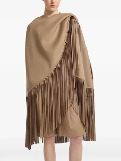 Yves Salomon Asymmetrical Fringed Cape In Brown