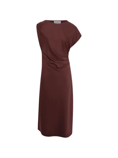 Yves Salomon Asymmetrical Jersey Midi Dress In Brown