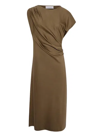 Yves Salomon Asymmetrical Midi Dress In Brown