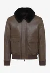 Yves Salomon Lamb Leather Jacket With Black Fur Collar And Flap Pockets In Brown