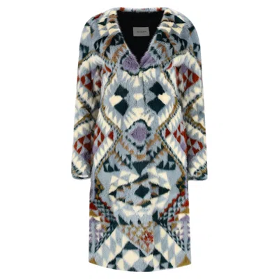 Pre-owned Yves Salomon Aztec Print Mink Fur Coat In Gray