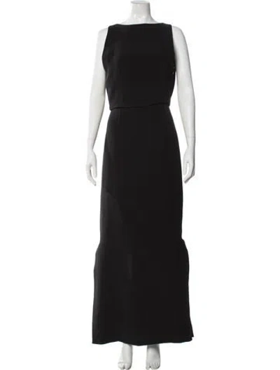 Pre-owned Yves Salomon Bateau Neckline Long Dress In Black