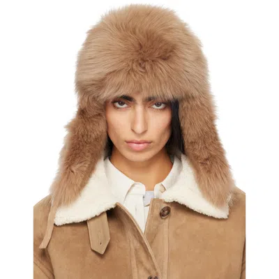 Yves Salomon Beige Chapka Fur Hat In A2325 Bistre
