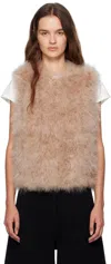 Yves Salomon Beige Cropped Feather Vest In Multi