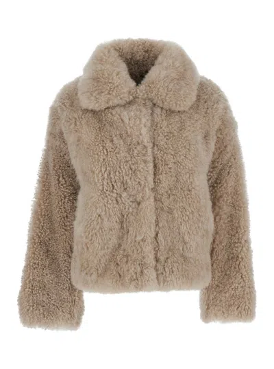 Yves Salomon Beige Fur Jacket With Spread Collar And Front Concealed Closure In Fur Woman In Neutral