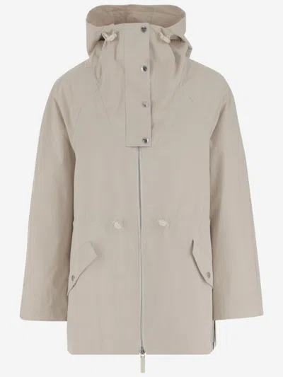 Yves Salomon Beige Hooded Jacket In Gray