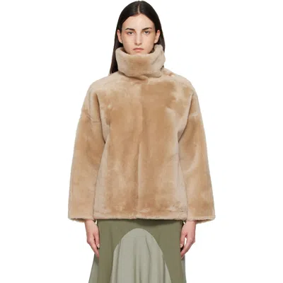Yves Salomon Beige Lambskin Shearling Jacket In A2329 Pampas