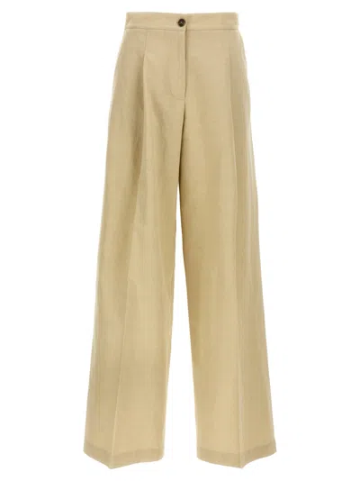 YVES SALOMON BEIGE LINEN TROUSERS