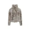 Yves Salomon Short Jacket With Stand-up Collar In Variegated Lamb Leather In Gray