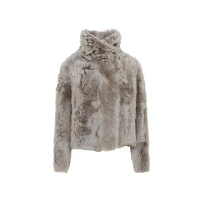 YVES SALOMON BEIGE SARRASIN LAMB LEATHER JACKET WITH CONCEALED CLOSURE