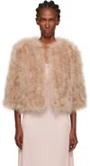 Yves Salomon Beige Short Feather Jacket In Brown