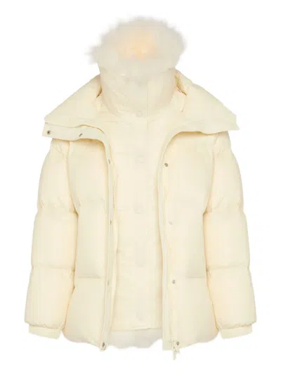 Yves Salomon Beige Trim Puffer Jacket In Neutral