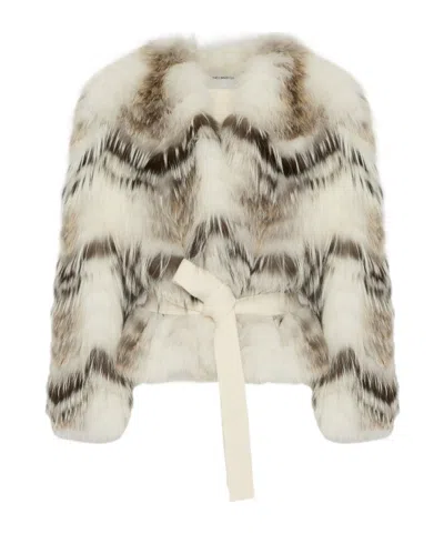 YVES SALOMON BELTED CARDIGAN IN MERINO KNIT AND FOX FUR