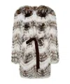 Yves Salomon Belted Coat In Merino Knit And Fox Fur In Multi