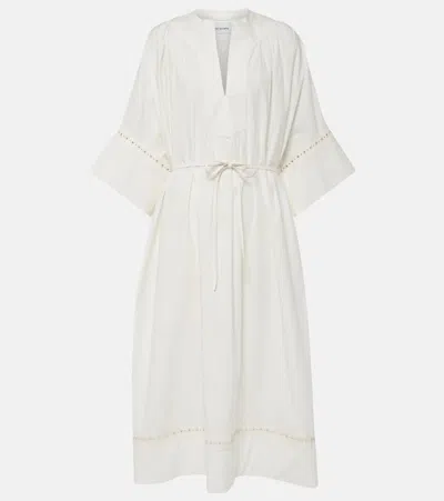 Yves Salomon Belted Cotton-blend Maxi Dress In White