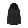 Yves Salomon Doudoune Short Down Jacket With Fur Inserts And Belt In Blue