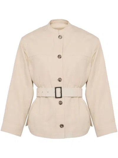 Yves Salomon Belted Jacket In Neutral
