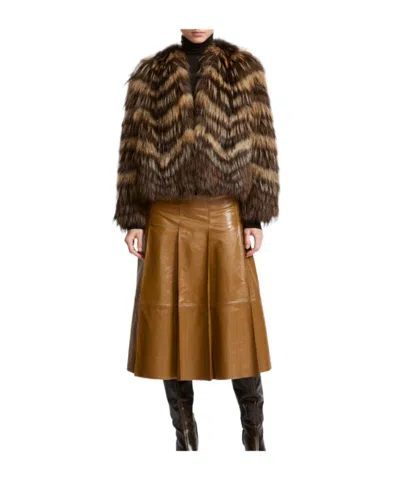 Yves Salomon Belted Jacket In Merino Knit And Fox Fur In Brown