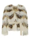 Yves Salomon 55cm Belted Faux Fur Texture Jacket In Neutral