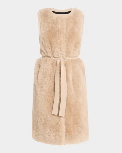 Yves Salomon Belted Lamb Shearling Vest In Ficelle