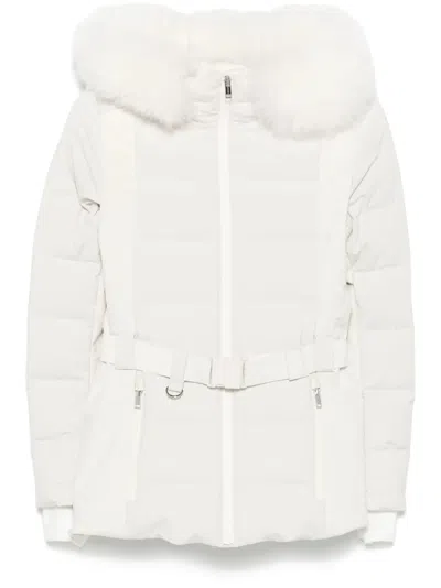 Yves Salomon Belted Quilted Down Down Jacket In White