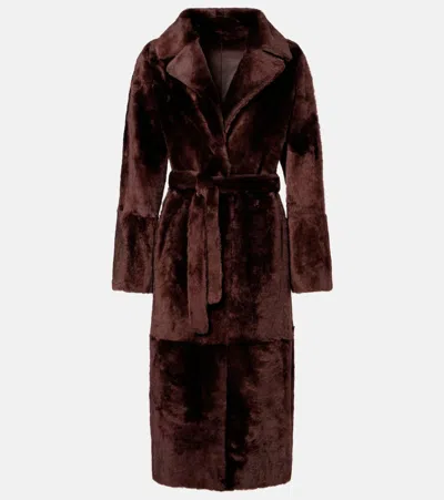 Yves Salomon Belted Reversible Shearling Coat In Brown