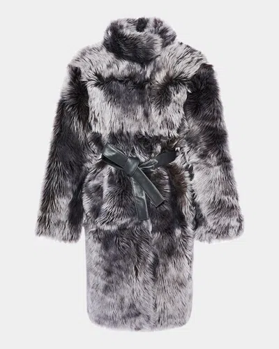 Yves Salomon Belted Reversible Toscana Lamb Shearling Coat In Gray