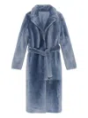 Yves Salomon Belted Shearling Coat In Blue