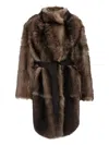 Yves Salomon Brown Shearling Coat With High Neck And Front Belt Closure In Fur Woman In Brown