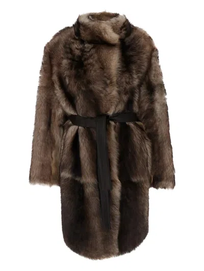 Yves Salomon Brown Turtle Neck Shearling Jacket