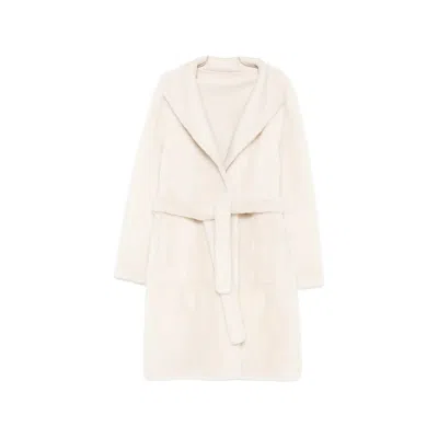 Yves Salomon Belted Shearling Coat In Neutral
