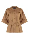 Shop Yves Salomon Belted Shirt In 褐色