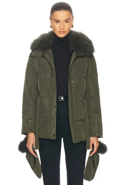 Yves Salomon Belted Technical Down Jacket In Amazone