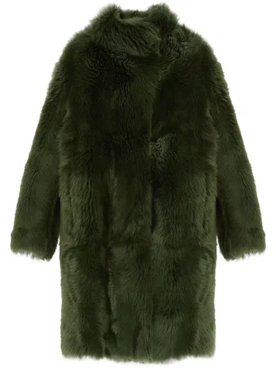 Yves Salomon Belted-waist Coat In Green