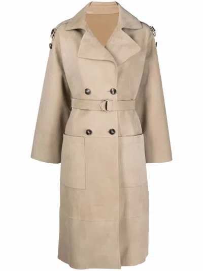 Yves Salomon Belted-waist Trench Coat In Neutrals