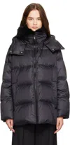Yves Salomon Black A-line Down Jacket In C99 Noir