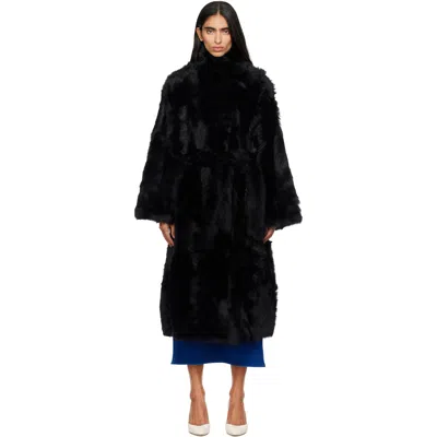 Yves Salomon Black Belted Faux-fur Coat In C99r Noir Ironed