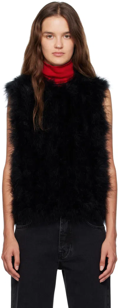 YVES SALOMON BLACK CROPPED FEATHER VEST