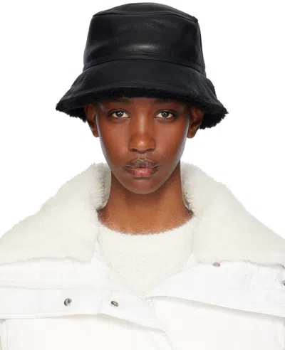 Yves Salomon Black Curly Merino Reversible Bucket Hat In C99 Noir