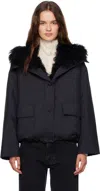 Yves Salomon Black Doudoune Down & Shearling Jacket In Blue