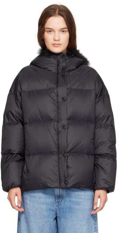 Yves Salomon Black Hooded Down Jacket In C99 Noir