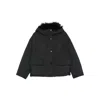 Yves Salomon Short Ultra-light Down Jacket With Curly Lambskin Trim In Black